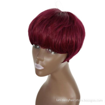 Short Pixie Cut Straight Hair Purple color Wig Peruvian Human Hair Wigs For Black Women 150% Glueless Machine Made Wig